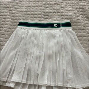 Wilson White Pleated Mesh Circle Skirt with Green & Navy Waistband